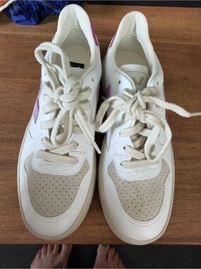 Veja White Sneakers with Lavender V Logo